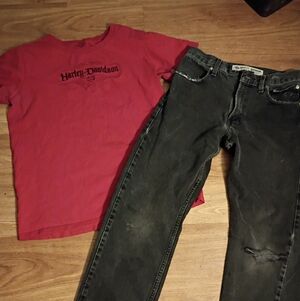 Harley-Davidson Red T-Shirt and Black Jeans